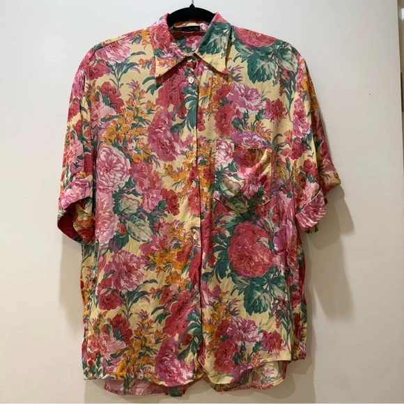 Zara Floral Button-Down Shirt - Red Green pink orange - Picture 3 of 6